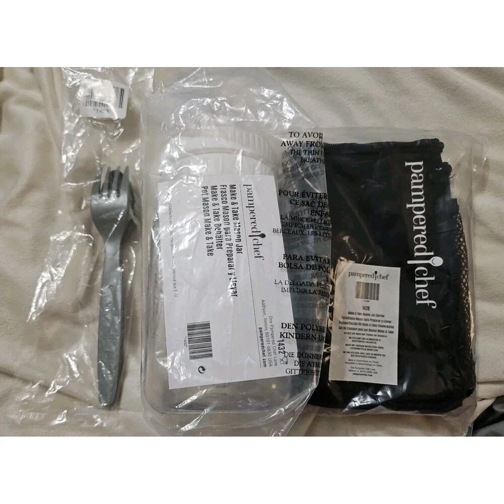 NIP Pampered Chef Make & Take Mason Jar Lunch Set W Fork & Spoon & Insulated Bag